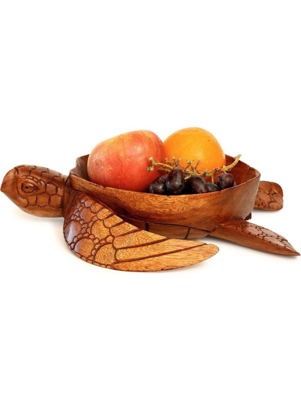 Hand-Carved Wooden Turtle Bowl - Rustic Ocean-Inspired Fruit Dish, Coastal Decor